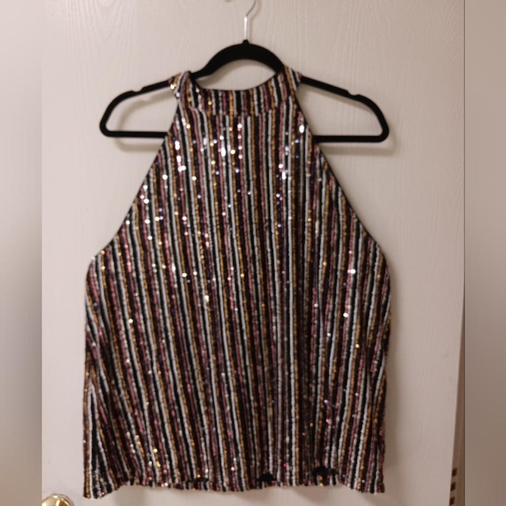 Cable & Gauge Sequin Halter Top Lined  Like New Condition Sz 1X